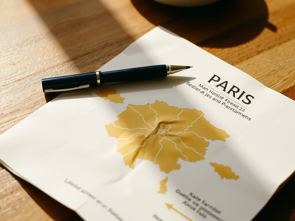 Carte de Paris froissée sur un bureau